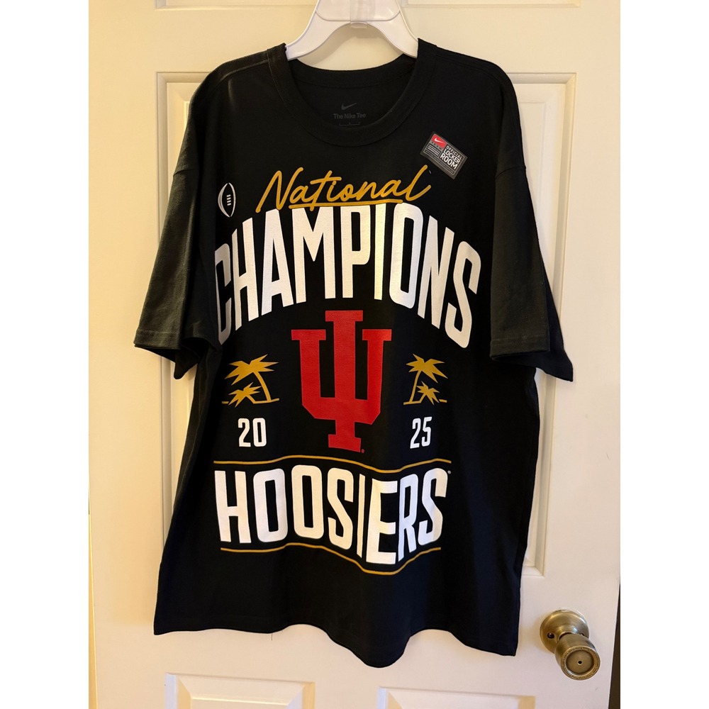 Nike Indiana Hoosiers National Champions 2025 Black Graphic T-Shirt Mens Large